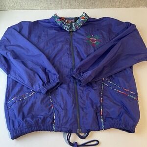Vintage Le Coq Sportif Purple Abstract Jacket Women Size Medium Full Zip